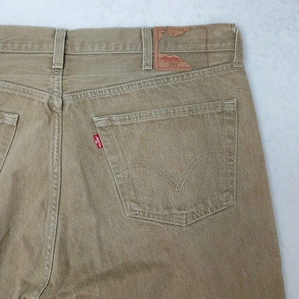 Levis 501 Pants Mens 40x30 Beige Y2K Button Fly Straight Fit Cotton 5-Pocket